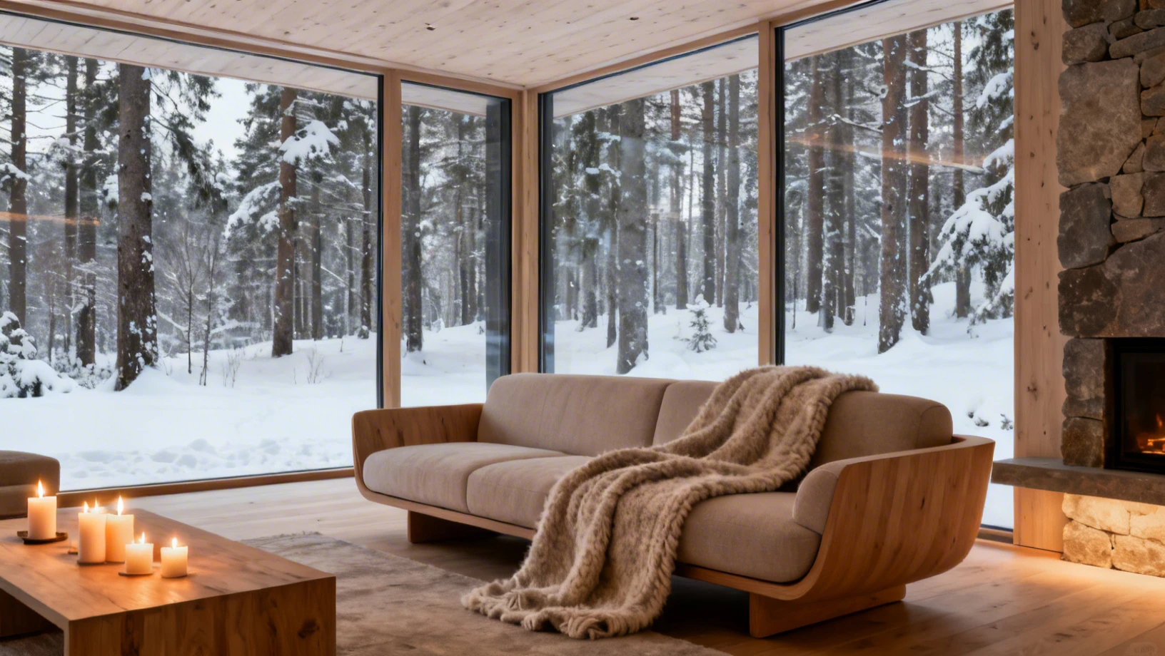 Interieur scandinave lumineux avec mobilier en bois naturel